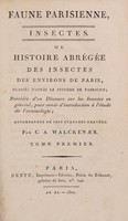 view Faune parisienne, insects. : Ou Histoire abrégée des insects des environs de Paris, classes d'aprés le systême de Fabricius; précédée d'un discours sur les insects en général, pour servir d'introduction à l'étude de l'entomologie. / par C.A. Walckenaer.