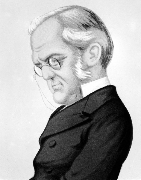 M0002314: Reproduction of a cropped caricature portrait of Friedrich Max Müller (1823-1900), German-born philologist and Orientalist