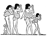 view M0001885: Book illustration depicting "Egyptian mourners carrying their children in a fold of clothes"