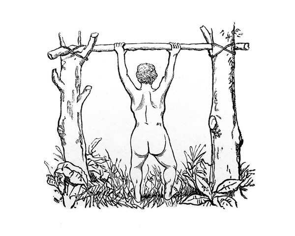 M0001867: Book illustration depicting one of the stages of childbirth