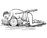 view M0001877: Book illustration depicting one of the stages of childbirth