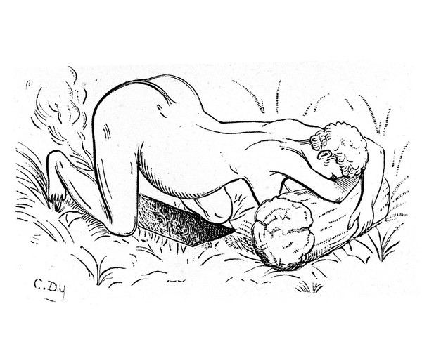 M0001873: Book illustration depicting one of the stages of childbirth