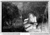 view M0001834: Reproduction of an oil painting on canvas depicting the healing art in pre-historic times by Ernest Board