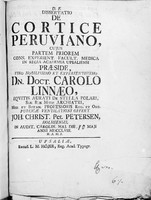 view M0001709: Reproduction of the title page from D.F. Dissertatio de Cortice Peruviano by Johan Christian Peter Petersen, 1758