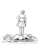 view M0001881: Book illustration depicting one of the stages of childbirth