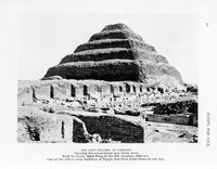 view M0001945EA: Reproduction of a photograph from an unknown publication with the caption "The Step Pyramid of Sakkara. Showing the  excavations now being made" also known as the Pyramid of Djoser, an archaeological remain in the Saqqara necropolis, Egypt / M0001945EB: Reproduction of a photograph from an unknown publication with the caption "The temple of Deir el-Bahri" [Deir el-Bahari]