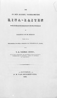 view M0001789: Reproduction of the title page from "De in den handel voorkomende kina-basten, pharmacologisch behandeld en toegepast op de soorten welke in de Pharmacopoea Belgica vermeld zijn", 1835