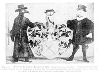 view M0002806: Arms of Doctor Theodore Zwinger of Bale with a man and a plague doctor