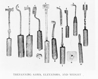 view M0002704: "Trepanning saws, elevators and weights" / M0002704EB: Retractors, scrapers, and drills used for scalping