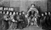 view M0003353: King Henry VIII granting the charter to the Barber Surgeon's Company of London.