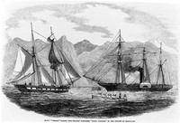 view M0003062: H.M.S. Virago taking pirate schooner Eliza Cornish, in the straits of Magellan.