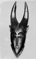 view M0003370: Mask with horns, pointed ears and chin / M0003372: Mask with horns