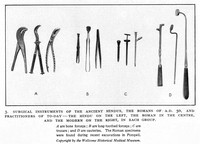 view M0003926: Surgical instruments of Ancient Hindus, Romans and early 20th century Europeans