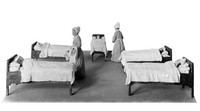 view M0003460: Figures and beds for diorama of Rahere's Ward, St Bartholomew's Hospital