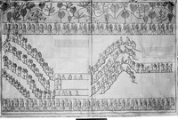 view M0004428: Drawing of Assyrians building mound for palace