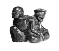 view M0004138EA: Netsuke of a man receiving a massage on his shoulders / M0004138EB: Netsuke of two blind men fighting