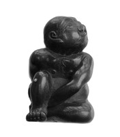 view M0004140EA: Netsuke of seated man, holding right shin / M0004140EB: Netsuke of seat man, shin facing forward