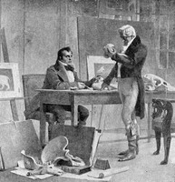 view M0004623: Georges Cuvier (1769-1832) studying a fossil in his laboratory