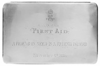 view M0004579: Lid of first aid kit showing lid that belonged to King Edward VII