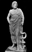 view M0005079: Statue of Aesculapius, Ancient Greek God of medicine