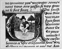view M0005635: Man with leeches on his leg, manuscript illumination