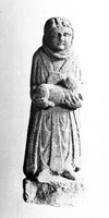view M0004720: Carved figure carrying a lamb