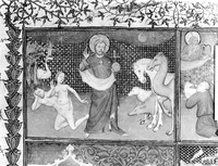 view M0005755: The Creation: the Creator with orb surrounded by animals, Adam and Eve, sun and moon