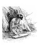 view M0005570: Illustration of a Chimila person using a hand drill to create fire, north Columbia