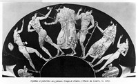 view M0004913: Greek vase depicting young men and servants in the gymnasium