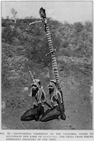 view M0005526: Two Arrernte people kneeling with a totem pole