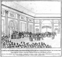 view M0005065: The Queen's levee and society figures drinking the waters in the pump room, Bath