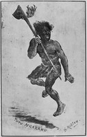 view M0005518: Illustration of a Maori man performing the tutu ngarahu war dance