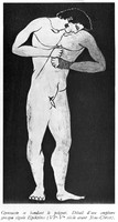 view M0004976: Gymnast binding up his fist: a detail of a Greek amphora signed Epiktetos