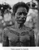 view M0005577: Photograph of a Melanesian man with tattoos on his chest