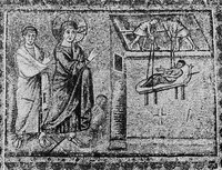 view M0004985: "The Paralytic of Capernium" being let down through the roof, 7th century mosaic