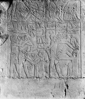 view M0005235: Cast of an Ancient Egyptian wall carving showing a circumcision scene