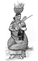 view M0005413: Illustration of a Malacca woman invoking the Goddess of Smallpox and carrying fire on her head, symbolic of the disease