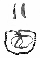 view M0005302: Dental amulets and charms: Tooth of the Wolf from Palestine and a necklace of cayx lacrima seeds, from Transvaal