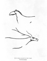 view M0004831: Line drawing of a horse and deers, from Font-de-Gaume