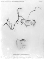 view M0004829: Line drawing of a horse and elephant, from Font-de-Gaume