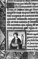 view M0004894: Manuscript illustration of Saint Apollonia holding pincers in her left hand