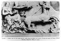 view M0004903: Apollon and Artemis in a chariot drawn by stags shooting arrows on the plague, relief