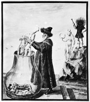 view M0005841: Illustration of an alchemist at work