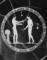 view M0006261: Two Ancient Greek men in the gymnasium with strigils