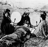 view M0005985: Mapuche traditional healer treating a patient, South Chile