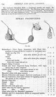 view M0005934: Spray producers, from Arnold: <i>Catalogue of Surgical Instruments</i> (1873) / M0005935: Nitrous oxide gas apparatus, from Arnold: <i>Catalogue of Surgical Instruments</i> (1873)