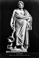 view M0006103: Marble statue of Aesculapius with coiled snake