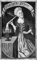 view M0007093: Manuscript illustration of woman using steam to treat hearing loss