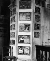 view M0007211: View of interior pillar showing votive tablets in the Santuario della Madonna dei Bagni, Deruta