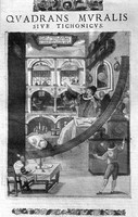 view M0007099: Manuscript page depicting Tychobrahe and his great mural quadrant at Uraniburg